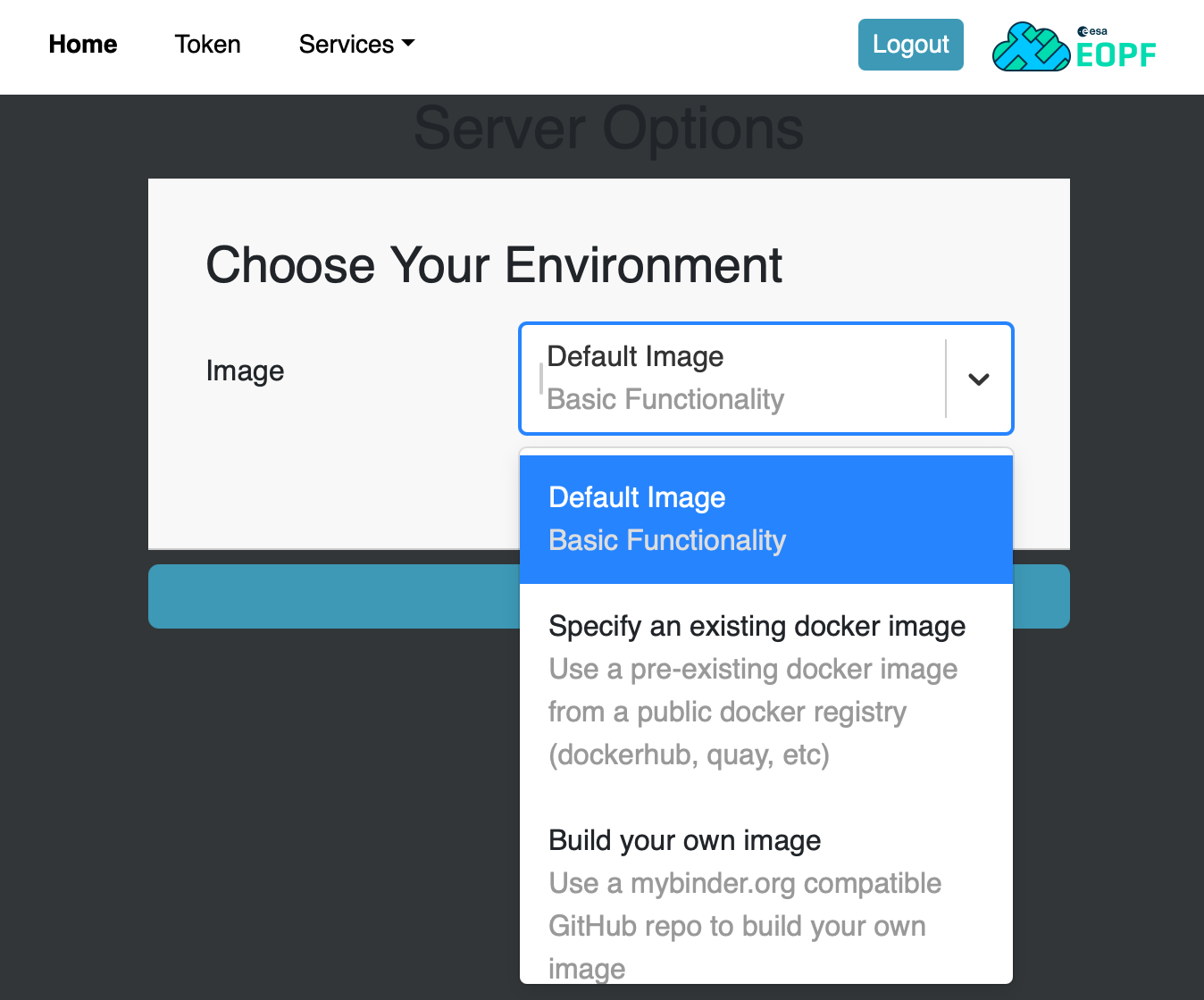 Screenshot: Environment Selection